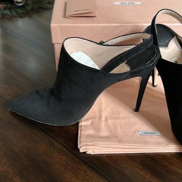 Miu miu sling back black suede booties. - Picture 2 of 6